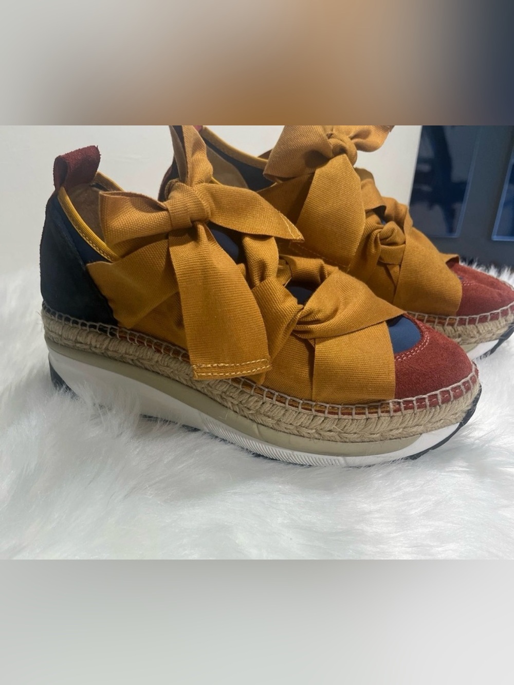 Free People Mustard Bow Espadrille Platform Sandals